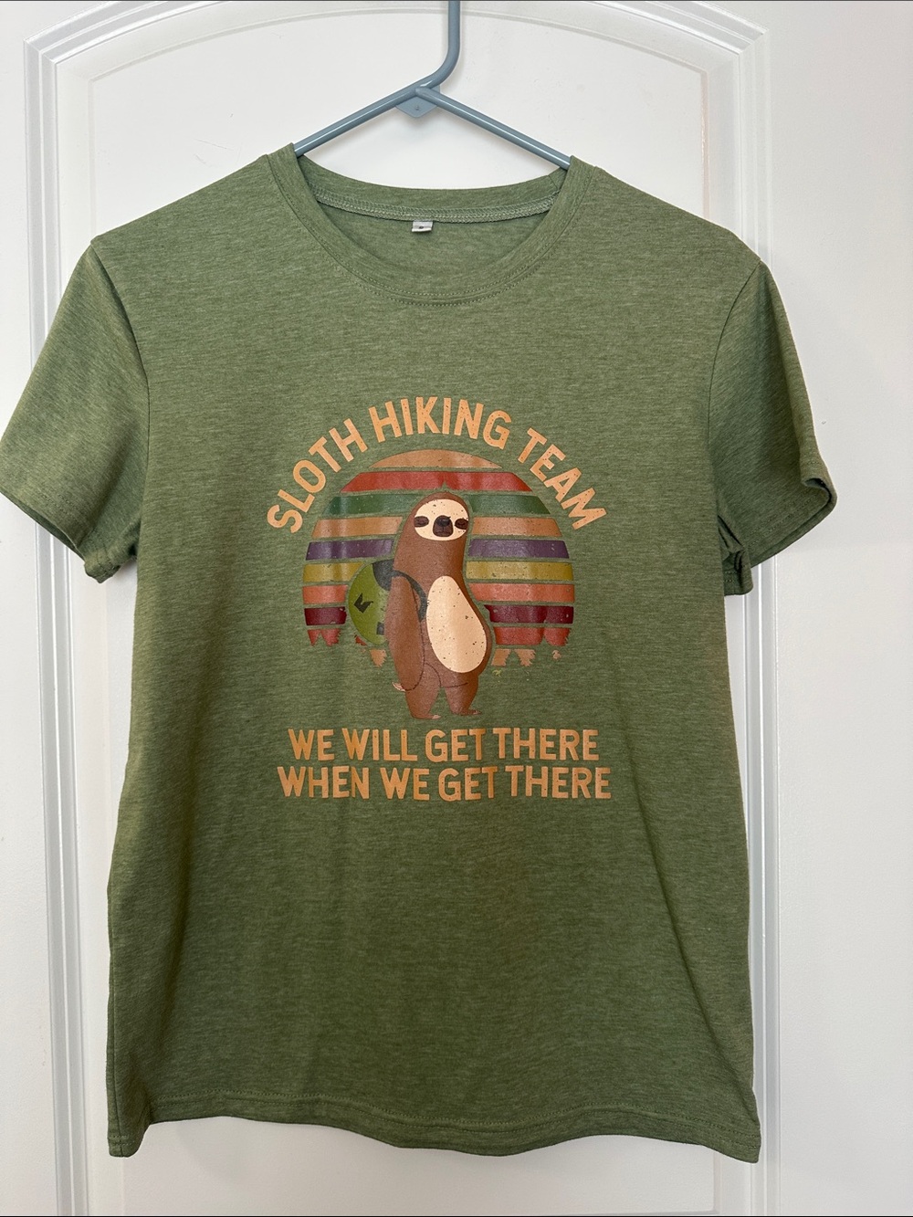 Olive Green Sloth Hiking Team Graphic Tee